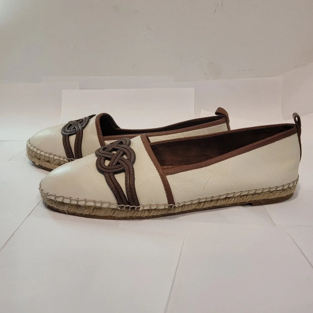 Brighton Cream‎ Leather Espadrille Flats Brown Braided Knot Detail Size 10M